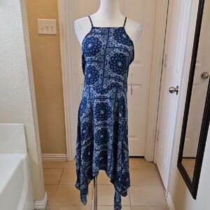 Hot Gal Navy Asymmetrical Paisley Handkerchief Dress Size M NWT